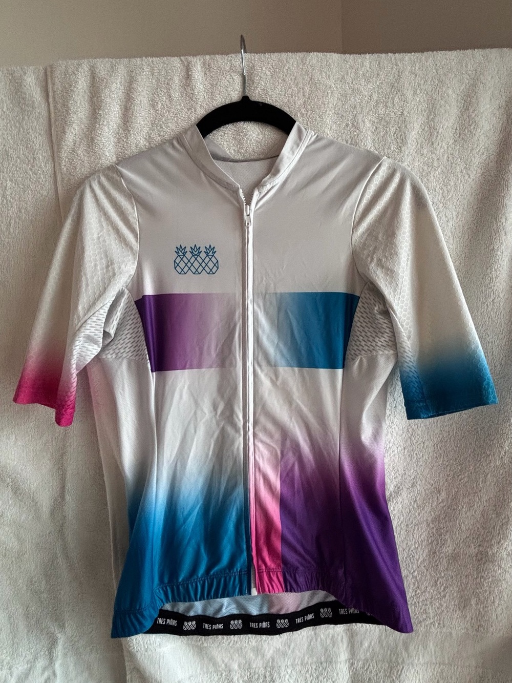 Women’s Gradient White Cycling Jersey with Purple & Blue Accents